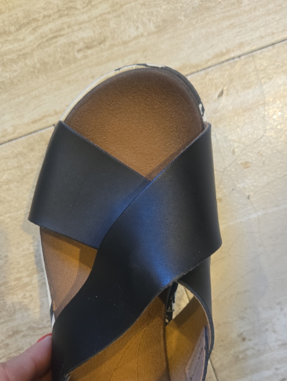 Clarks Collection Soft Cushion Black/White Wedge Strappy Sandals - Picture 5 of 11